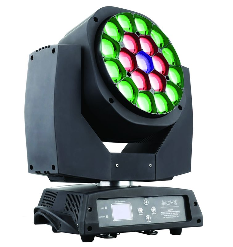 Rotación ligera principal móvil de Rgbw 19 *1 5W LED con grado del ángulo 4 a 60 del enfoque